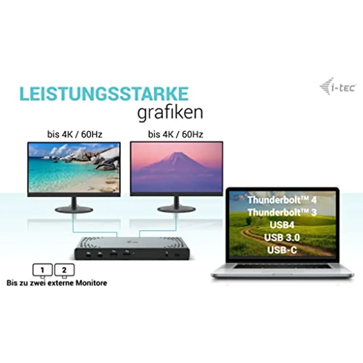i-tec USB 3.0 / USB-C/Thunderbolt 3 Dual Display Docking Station Gen2 mit Stromversorgung 100W – Bild 5