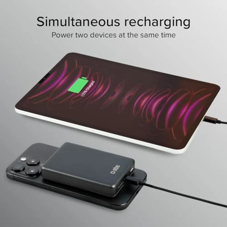 SBS PowerBank 10K MagSafe, 10.000 mAh Power Delivery 20 W, kabelloses Laden 15 W, magnetisch, Status-LED, USB-C, Aluminium Grau – Bild 4
