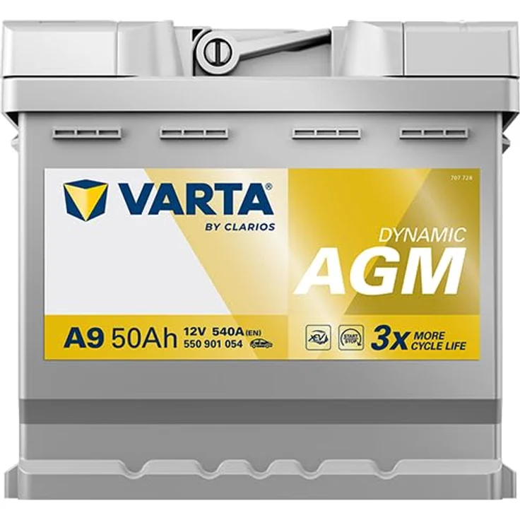 Varta 12V 50Ah/540A Dynamic AGM Autobatterie, ideal für Start-Stopp-Fahrzeuge und Elektroautos, wartungsfrei – Bild 3