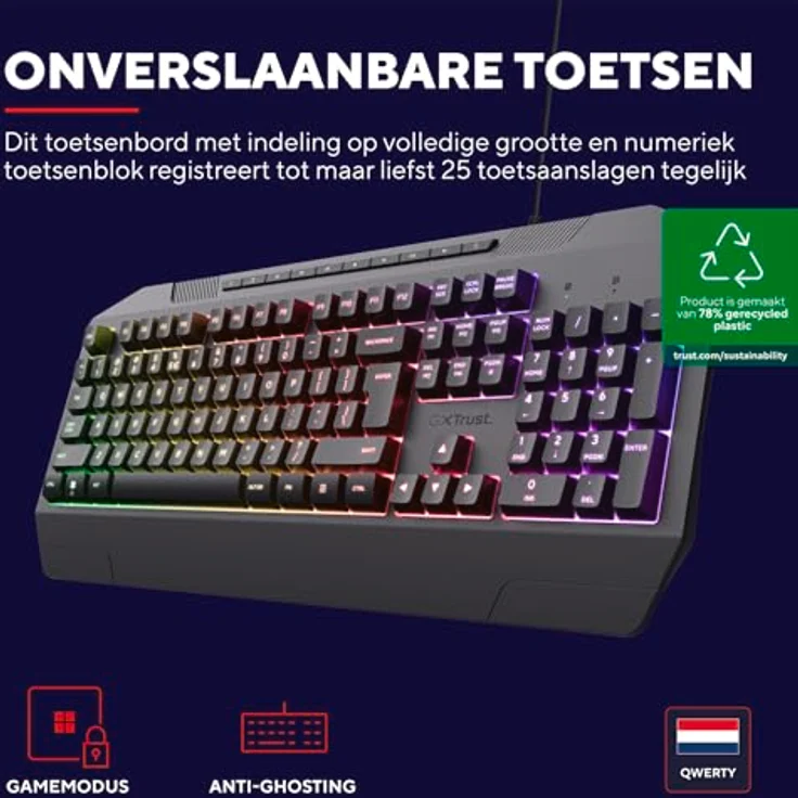 Trust Gaming GXT 836 Evocx Niederländisches QWERTY-Layout Gaming Tastatur aus 78% recyceltem Kunststoff – Bild 2