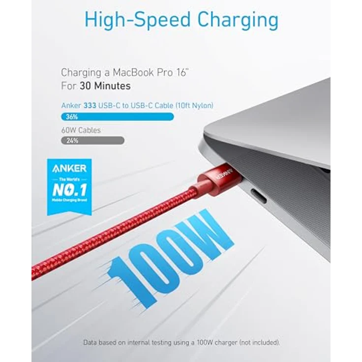 Anker New Nylon USB-C to USB-C 100 W Cable, 3 m, rot (A8758091) – Bild 3