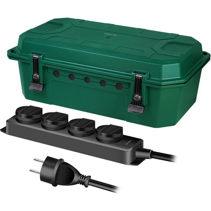 LogiLink LOGILINK Kabelschutzbox LPS284, 4-fach Steckdosenleiste, IP54, grün