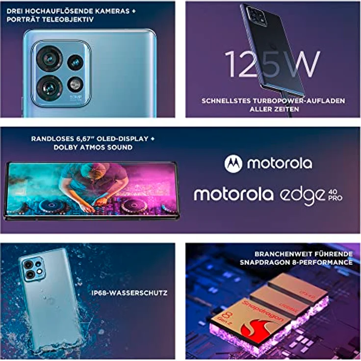 Moto edge40 pro (6,67"-FHD+-Display, 50-MP-Kamera, 12/256 GB, 4600 mAh, Android 13), Lunar Blue – Bild 4