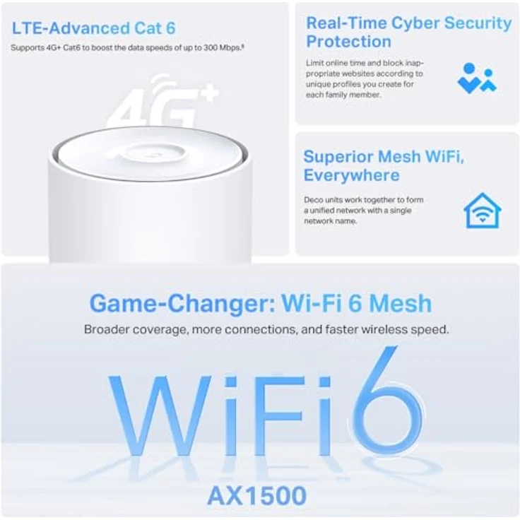 tp-link Deco X10-4G, 4G/LTE Mesh Wi-Fi 6 Router mit 1500 MBit/s, Schwarz – Bild 3
