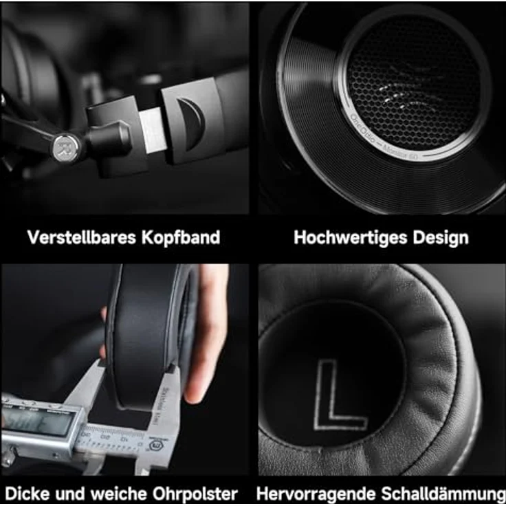 OneOdio Kopfhörer mit Kabel, Monitor 60 Professioneller geschlossener Studio Kopfhörer 38 Ohm, Kopfhörer Over Ear mit 50mm Treiber Hi-Res Audio, Abnehmbares Kabel(3.5mm/6.35mm), für Podcast, Handy, PC – Bild 4