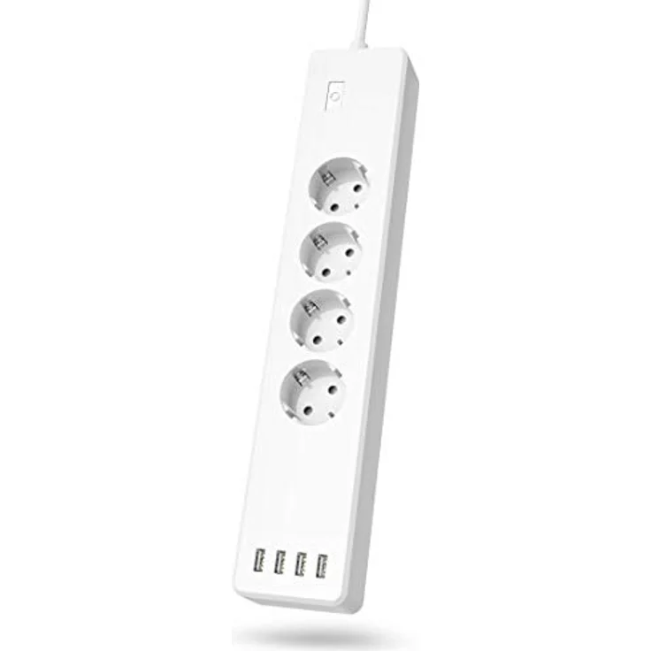 Hama Intelligente WLAN-Steckdosenleiste (Steckdosenleiste mit 4 USB-Steckdosen, 10 A + 4 USB, 2300 W, programmierbar über App, 1,7 m, Steckdosen Alexa Google Home, elektrische Messung, ohne Hub) Weiß – Bild 1