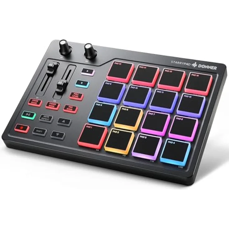 Donner Starrypad MIDI Controller, 16-Pad-Controller mit personalisierbarer Beleuchtung in 7 Farben – Bild 1