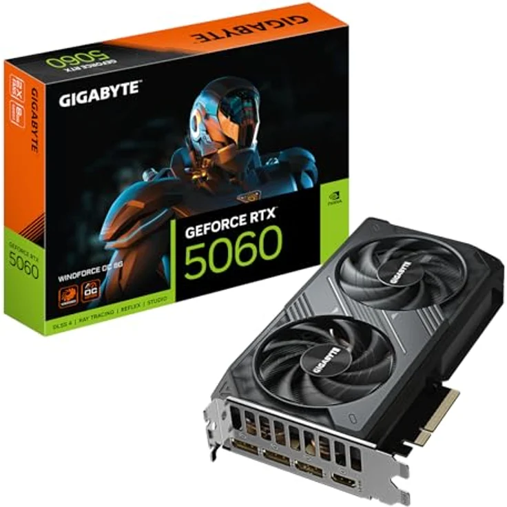 GIGABYTE GeForce RTX 5060 WINDFORCE OC 8G Grafikkarte, 8GB GDDR7, 128bit, PCI-E 5.0, 2512 MHz, 3x DisplayPort, 1x HDMI, Schwarz – Bild 1