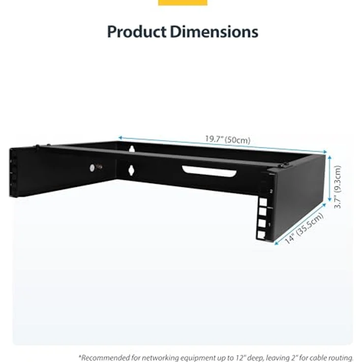 StarTech com Support de Réseau Mural 2U - 14In. Profondeur (profil bas) - Support pour Panneau de Br, Serverschrank, Schwarz – Bild 7
