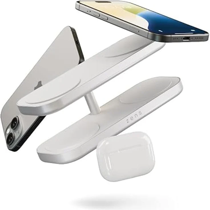 OtterBox Zens Quattro Wireless Charger Pro 4, kabelloses MagSafe und Qi2-Ladegerät (15 W) für iPhone und AirPods, inkl. 65-W-Netzteil und 1,5-m-Kabel, Weiß – Bild 1
