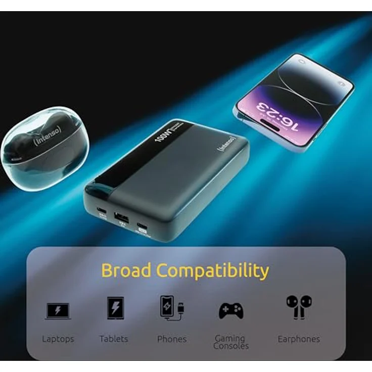 Intenso Powerbank HE20000, externer Akku mit Power Delivery (100W) & USB-C zu USB-C Ladekabel, 20000mAh, Grau-Schwarz – Bild 4