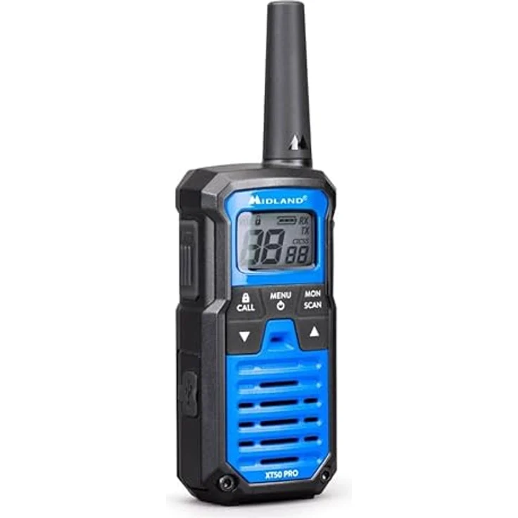 MIDLAND Walkie Talkie XT50 Pro Duo, Dual Band LPD/PMR446, 85 Kanäle, Reichweite bis 8 km, schwarz/blau – Bild 4
