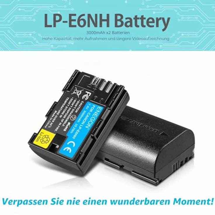 ENEGON LP-E6NH Li-Ion-Akku, 3000 mAh, Ersatzakku für Canon EOS R, R5C, 5D Mark II-IV, 5DS, 6D, 7D, 80D, 70D, XC10, XC15 – Bild 2
