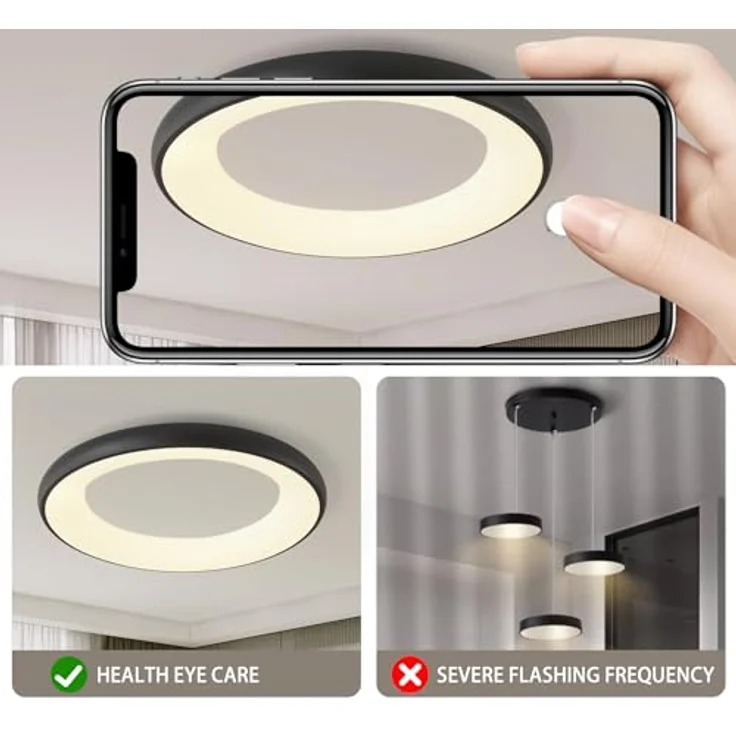 Style home LED Deckenleuchte Deckenlampe 52W Ø50x5cm, dimmbar mit Fernbedienung 3000K-6000K, Runde Lampe für Wohnzimmer Schlafzimmer Arbeitszimmer Büro Küche (Schwarz) – Bild 3