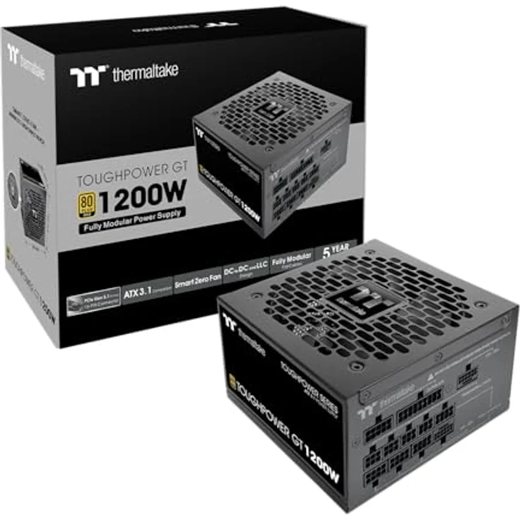 Thermaltake Toughpower GT 1200W, vollmodulares ATX-Netzteil, 80+ Gold-Zertifizierung, schwarz – Bild 1