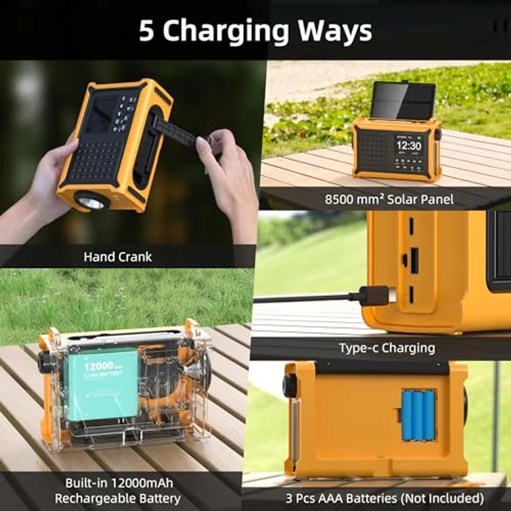 Mesqool DAB/DAB+/UKW Digitalradio, tragbares Solar-Notfallradio mit Bluetooth 5.0, 2,4" Farbdisplay, 12000 mAh Akku, Leselampe, USB Handyladefunktion, Dual Wecker, SOS-Alarm für Outdoor – Bild 8