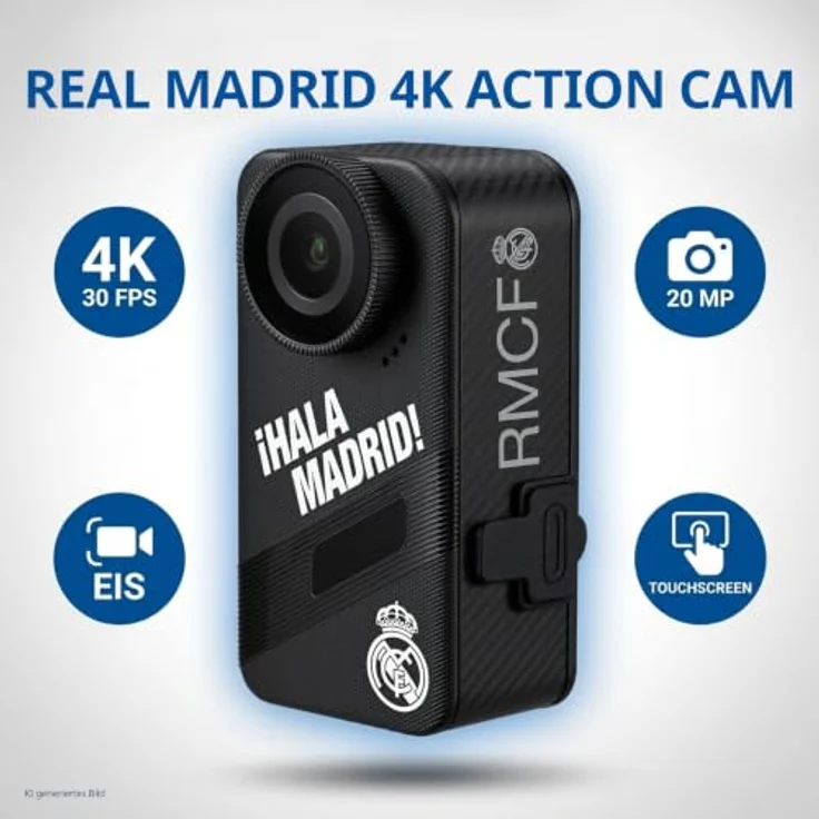 Real Madrid Action-Kamera 4K, Touchscreen, EIS, wasserfest, Sony Sensor, WLAN, 20 MP, MicroSD bis 256 GB, inkl. Fernbedienung – Bild 2