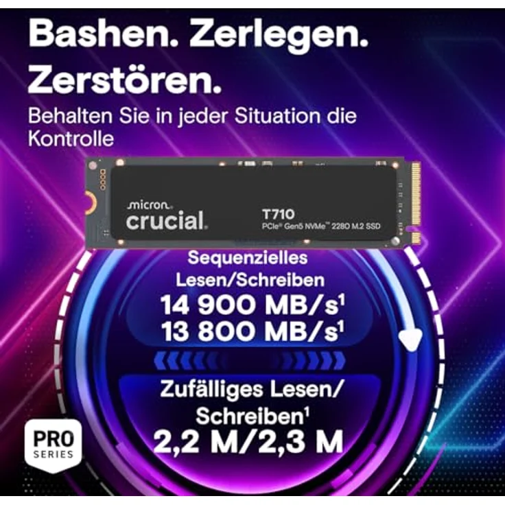 Crucial T710 SSD 1TB M.2 NVMe PCIe 5.0, bis zu 14.900 MB/s Lesen, 13.700 MB/s Schreiben, interne Festplatte für Laptop und Desktop PC, TLC NAND, CT1000T710SSD8-01 – Bild 2