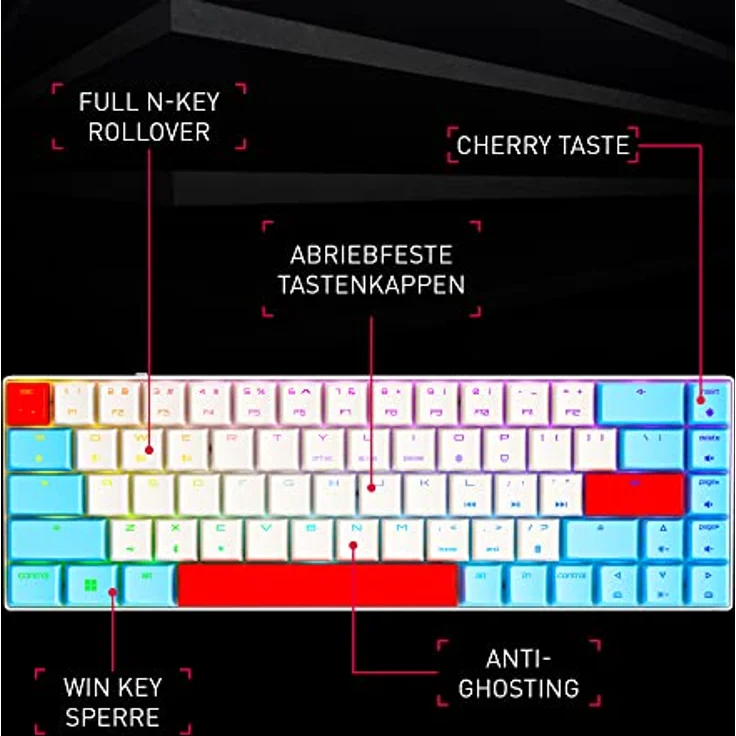 CHERRY MX-LP 2.1 Compact Wireless, kabellose kompakte Gaming-Tastatur mit 69 Tasten, Deutsches Layout (QWERTZ), RGB-Beleuchtung, mechanische MX Low Profile Speed Switches, schwarz – Bild 2