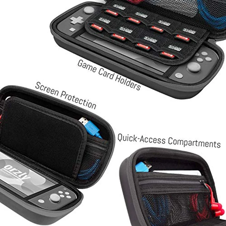 Orzly Tragetasche für Nintendo Switch Lite (2019) - Hartschalen Schutzhülle mit separater Innentasche - GRAU – Bild 4