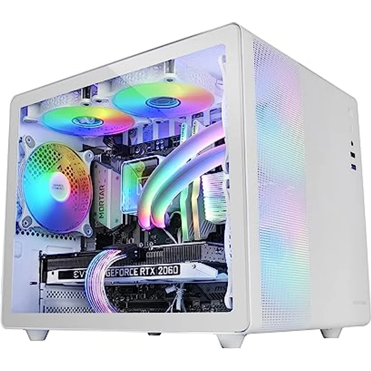 Mars Gaming MC-400 Weiß, Kompaktes Micro-ATX-Gaming-Gehäuse, Volles Seitenfenster Gehärtetem Glas, 3X 120mm FRGB-Lüfter, Volles Mesh-Seitenteil – Bild 1
