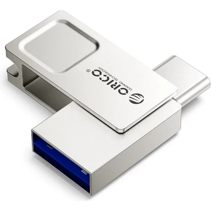 ORICO U301 USB-Stick, 256 GB, USB 3.2 Gen 1, Lesegeschwindigkeit bis zu 130 MB/s, USB-A und USB-C, drehbar, silber
