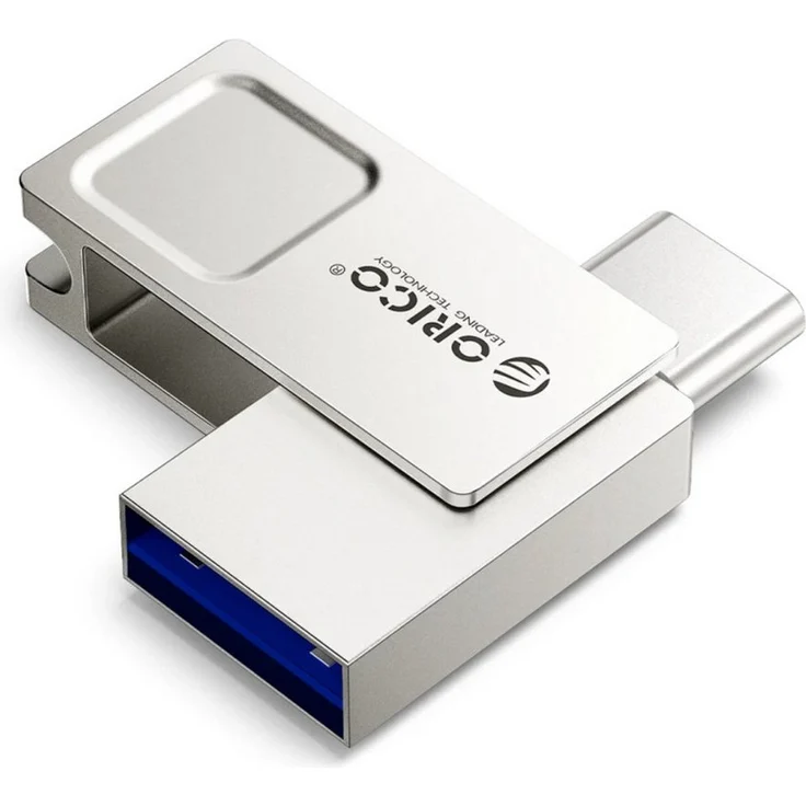 ORICO U301 USB-Stick, 256 GB, USB 3.2 Gen 1, Lesegeschwindigkeit bis 130 MB/s, USB-A und USB-C, drehbare Abdeckung, Silber