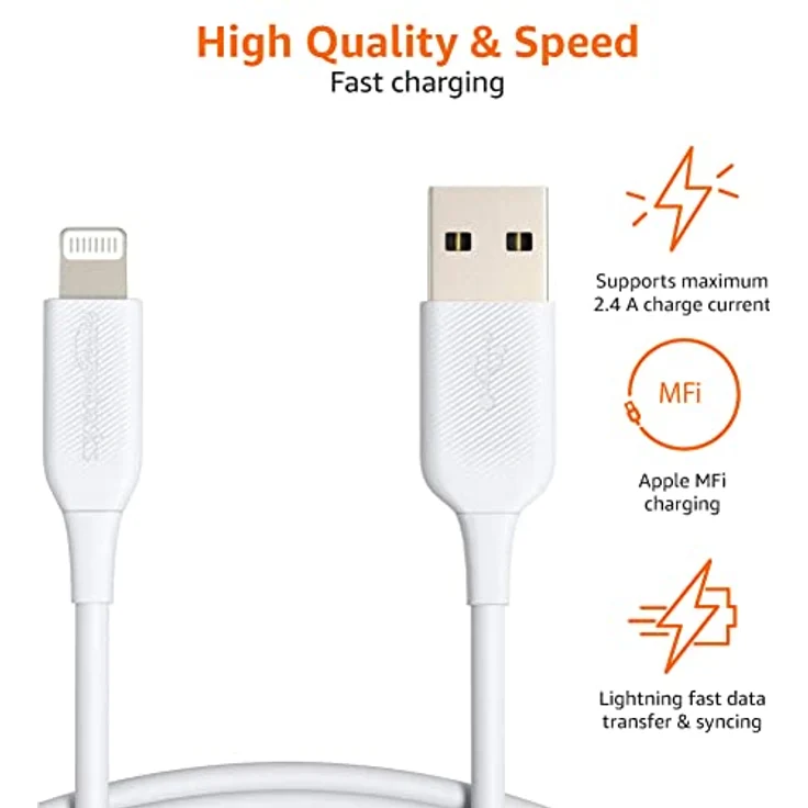 AmazonBasics – Verbindungskabel Lightning auf USB-A, MFi-zertifiziertes Ladekabel für iPhone, weiß, 91,2 cm, 2 Stück – Bild 3