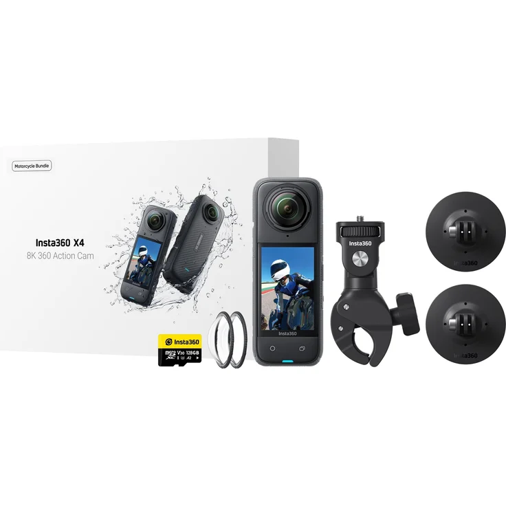 Insta360 X4 Motorcycle Bundle, Action Cam mit 8K Bildqualität, 360° Perspektiven, 60 fps, Schwarz