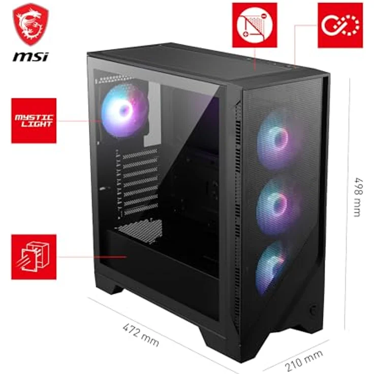 MSI MAG FORGE 321R AIRFLOW, Midi-Tower PC-Gehäuse mit gehärtetem Glasfenster, optimiert für Airflow, schwarz – Bild 3