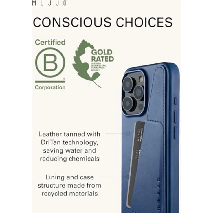 Mujjo Leather Wallet Case iPhone 16 Pro Max Blau - Integrierte Brieftaschen-Funktionalität, Außergewöhnlicher Schutz, Magsafe-Leistung, Hochwertiges europäisches Leder, Hergestellt aus recycelten Materialien – Bild 3