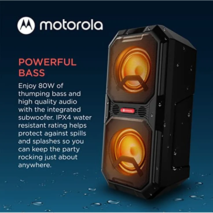 Motorola Sound Bluetooth Lautsprecher - ROKR 820-80W - Kabellos - mit LED-Leuchten - True Wireless Technology - inkl. Karaoke-Mikrofon - bis zu 20 Stunden Spielzeit - mehrere Eingänge: AUX/USB/MIC – Bild 4