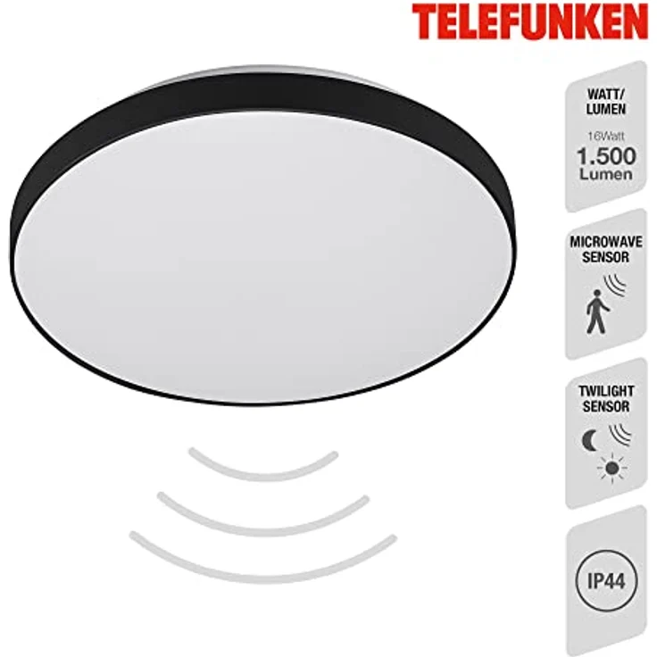 Telefunken LED Deckenleuchte mit Bewegungssensor & Tageslichtsensor, 16W, 1.500 Lumen, Ø 29cm, Weiß/Schwarz - Preisvergleich – Bild 2