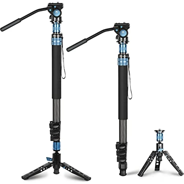 SIRUI P-424FL Kohlefaser Kamera Einbeinstativ Kit, 198CM Heavy Duty Professional Video Einbeinstativ mit VA-5 Fluid Video Kopf, Stativsockel, Flip Locks für DSLR Kamera – Bild 1
