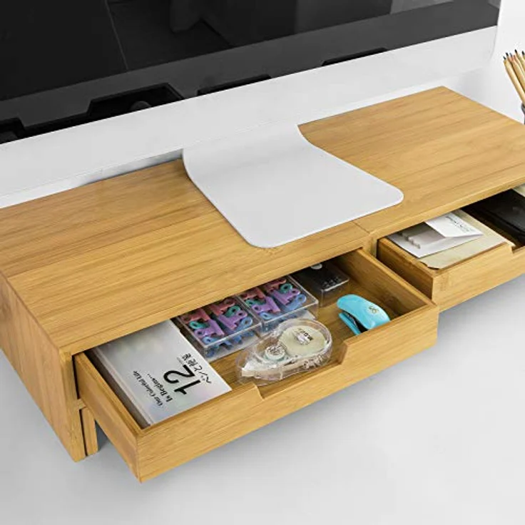 BBF04-N Design Monitorerhöhung für 2 Monitore Monitorständer Schreibtischaufsatz mit 2 Schubladen breitenverstellbar - Sobuy – Bild 7