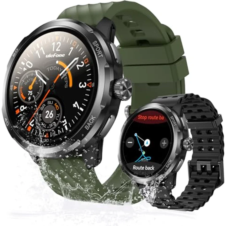 Ulefone Armor Watch Pro, Militärisch wasserdichte Smartwatch für Herren mit GPS, Bluetooth Anrufen, 100+ Sportmodi, 24/7 Herzfrequenzmonitor und Schlafüberwachung, Schwarz – Bild 1