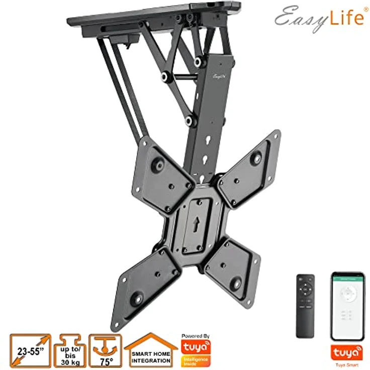 EasyLife EL-DHM-55S TV Deckenhalterung schwenkbar, elektrisch + Smart Home Integration, VESA bis 400x400, 23-55 Zoll + 30kg - Schwarz – Bild 3