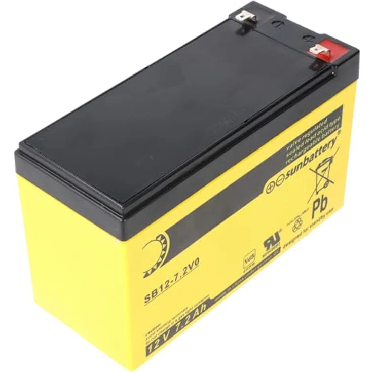 Sun Battery SB12-7.2V0, AGM Bleiakku 12V 7,2Ah, kompakt, 4,8mm Faston Kontakte, zur Nutzung in USV-Anlagen und Notbeleuchtung – Bild 3