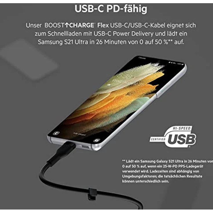Belkin Flex USB-C-USB-C bis 60W 1m, schwarz CAB009bt1MBK – Bild 2