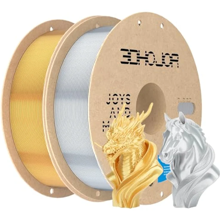 3DHoJor Silk PLA Filament 1.75mm 2KG, seidig metallisch, PLA Gold+Silber, hohe Kompatibilität, 100% vakuumversiegelt – Bild 1