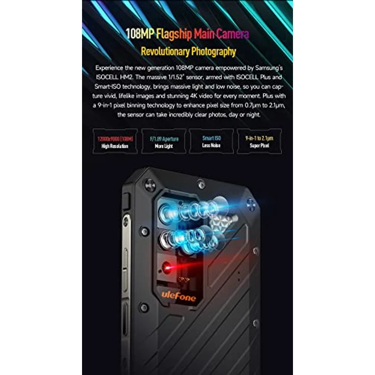 Ulefone Power Armor 18T 5G Wärmebildkamera (Lepton 3.5) Outdoor Smartphone Ohne Vertrag, 108MP Kamera, Dimensity 900 12GB+256GB, 6.58'' 120Hz FHD+, IP68 IP69K Android 12 Handy, 9600mAh Akku GPS NFC – Bild 4