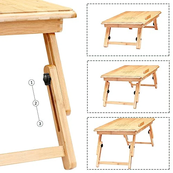 Casaria Laptoptisch Bambus Höhenverstellbar mit Schublade Belüftet Neigbar Faltbar Laptopständer Betttisch Bett Couch Sofa – Bild 3