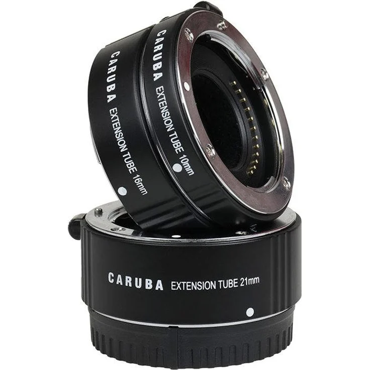 Caruba Extension Tube Set für Nikon 1 Serie, 3 Makro-Zwischenringe (10 mm, 16 mm, 21 mm), Chrom-Finish, Schwarz
