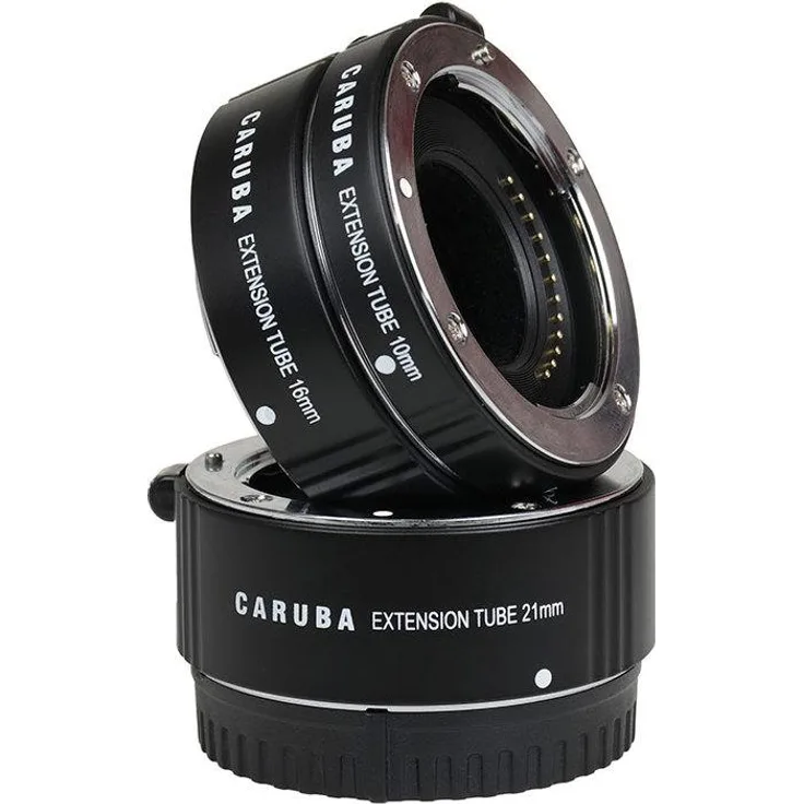 Caruba Extension Tube Set für Nikon 1 Serie, 3 Makro-Zwischenringe (10 mm, 16 mm, 21 mm), Chrom-Finish, Schwarz