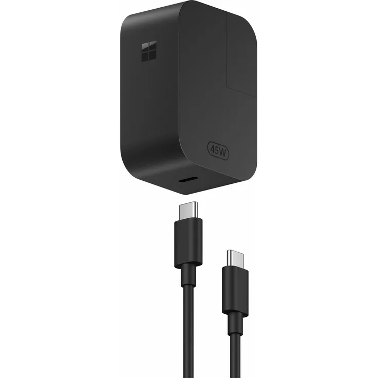 Microsoft Surface USB-C 45W Ladegerät, Notebook Netzteil mit 20V Ausgangsspannung, flexibles 1,75 m Kabel, schwarz