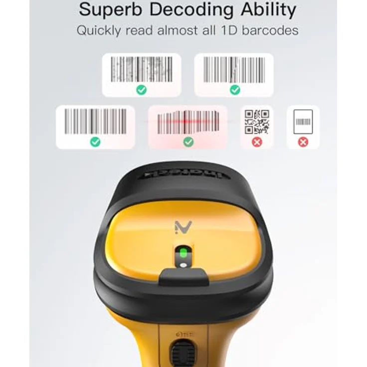 Inateck P6-AI Barcode Scanner Wireless mit AI, 60 m Reichweite, 2600 mAh Akku, automatisches Abtasten, 180.000 Scans – Bild 2
