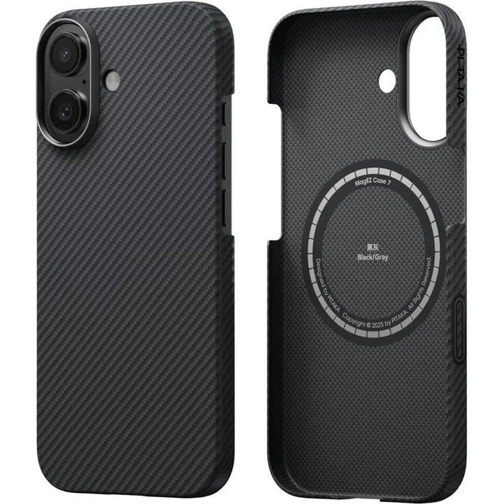 Pitaka Ultra-Slim Case Black/Grey, Smartphone Hülle für iPhone 17 aus 600D-Aramidfaser, Schwarz