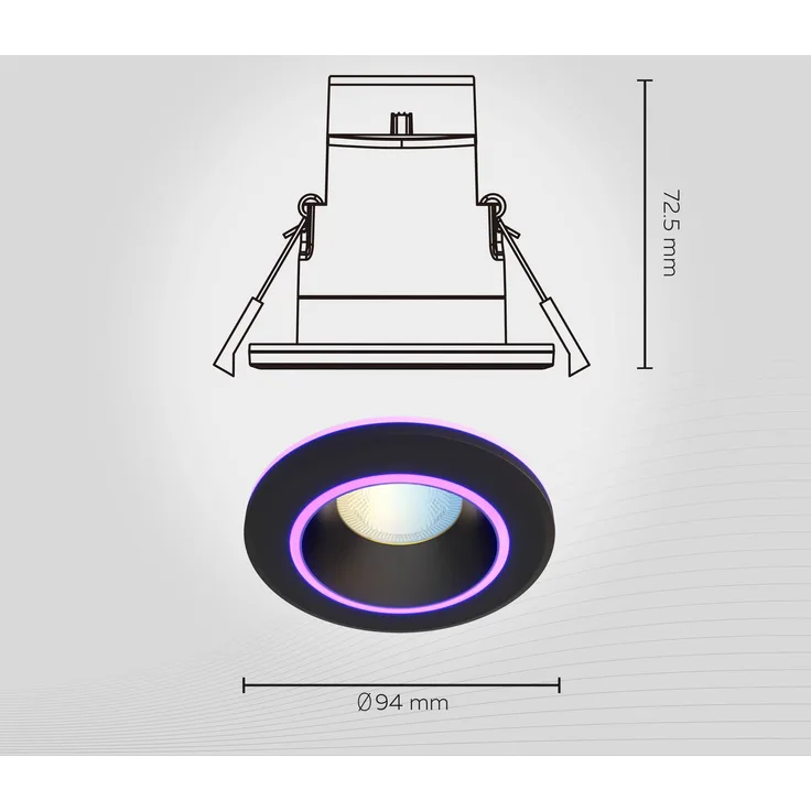 Calex Smart Halo Einbau-Downlight, CCT RGB schwarz, WLAN steuerbar, IP44, dimmbar, Sprachsteuerung