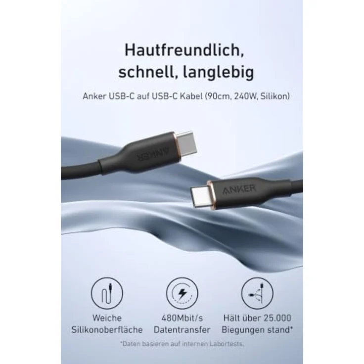 Anker 240W PowerLine III Flow USB C auf USB C Kabel, 2 Stück, 0,9m, strapazierfähig und flexibel, ultrahochgeschwindigkeit Laden – Bild 2