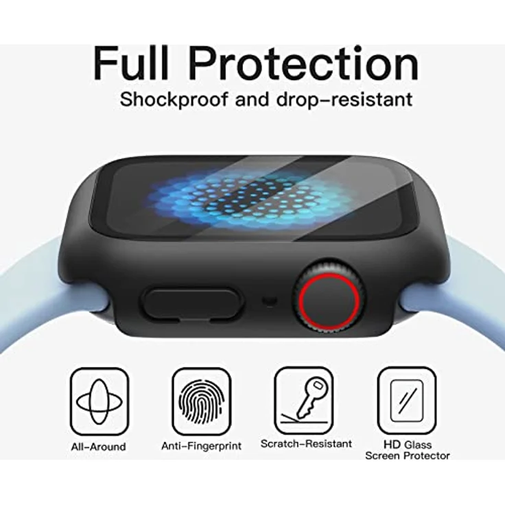 JETech Hülle mit Displayschutz für Apple Watch Series 9 8 7 45 mm, 2 Stück, Eingebautes gehärtetes Glas, Hoher Schutz, Schwarz – Bild 5